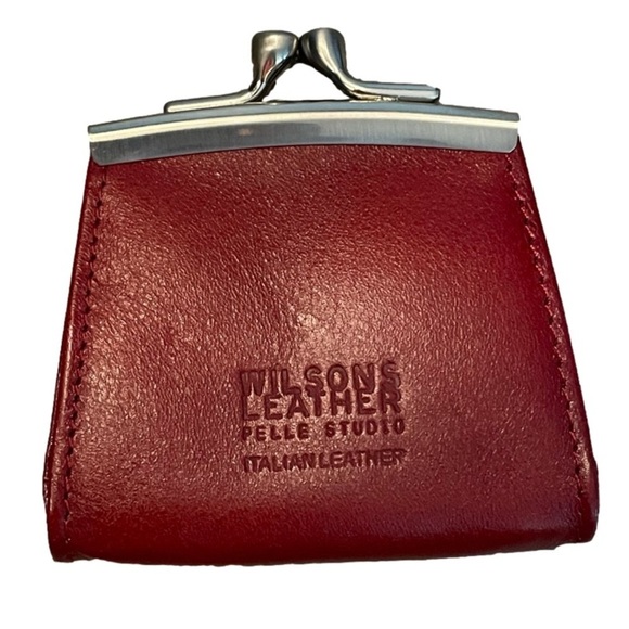 Wilsons Genuine Tan Leather Coin Purse Key Chain kiss Closure Vintage - Picture 2 of 10